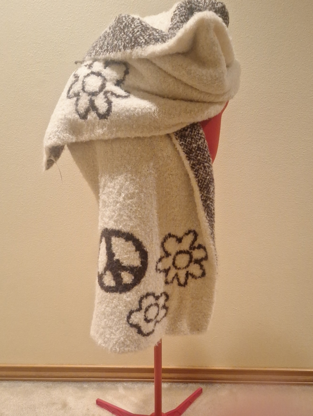 Urban Outfitters Cozy Cream Floral & Peace-Print Scarf Wrap